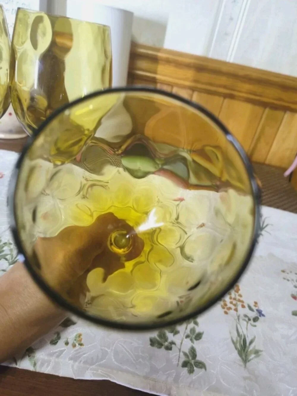 Lot of 3 Vintage Amber Wine Glass Century Modern Italian Empoli Pieces 